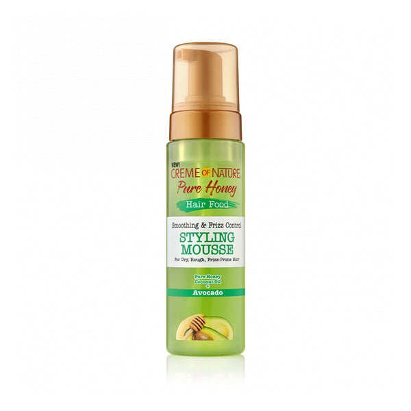 CREME OF NATURE Pure Honey styling mousse in green pump bottle avocado scent hair smoothing mousse for frizz control