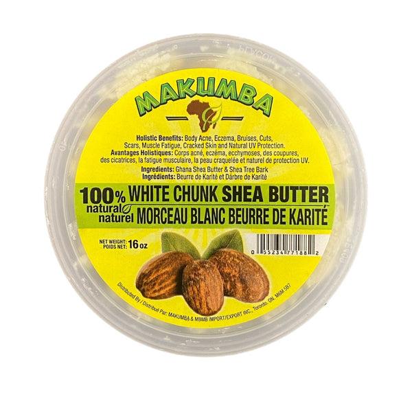MAKUMBA 100% natural shea butter for skin white chunk 16 oz jar for dry skin and body moisture