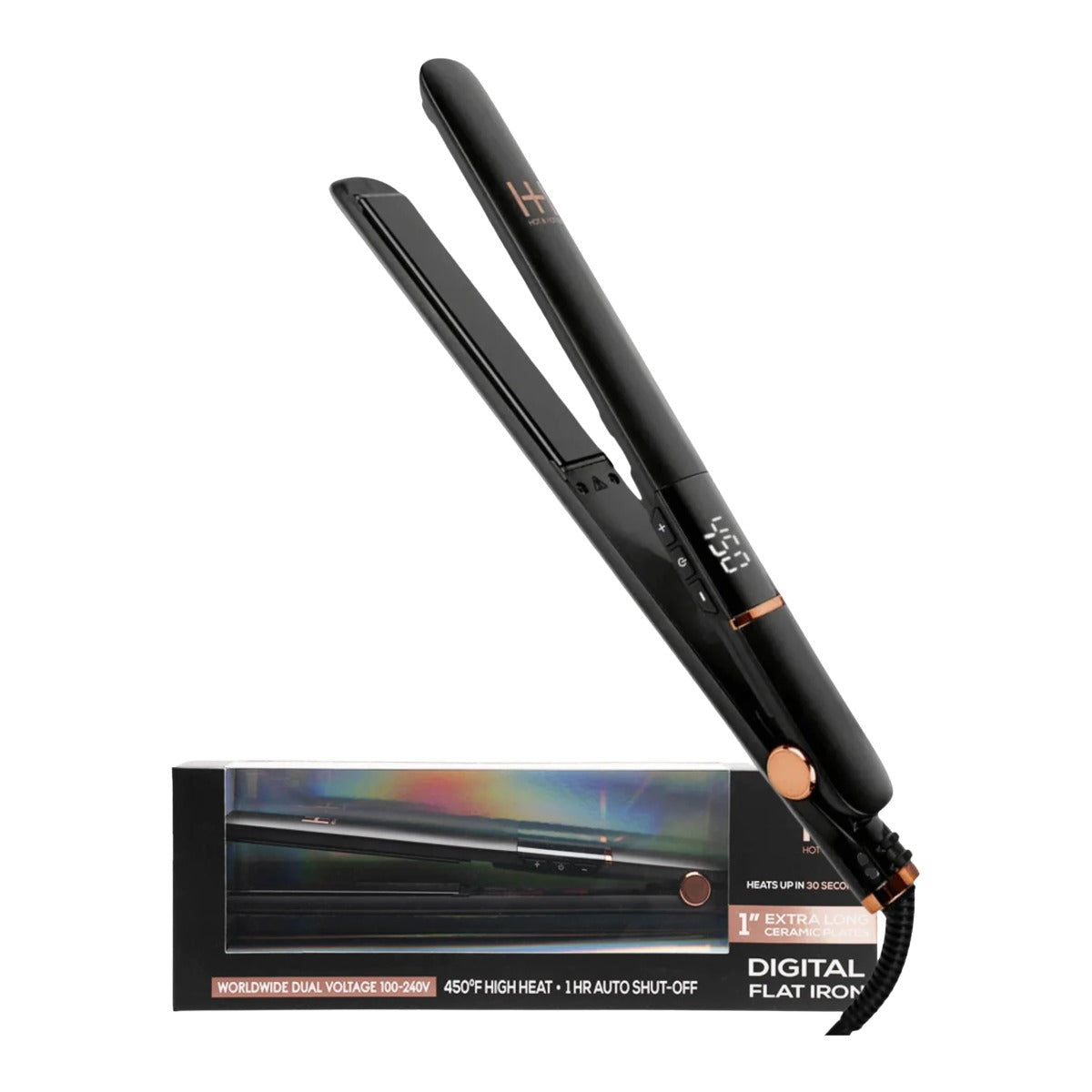 1" Extra Long Ceramic Digital Flat Iron [Black] #05897