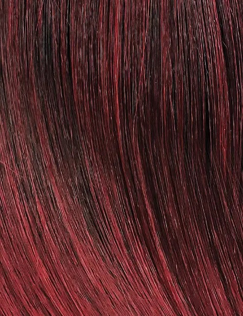 OUTRE long wavy ponytail extension with rich dark red and black color tones