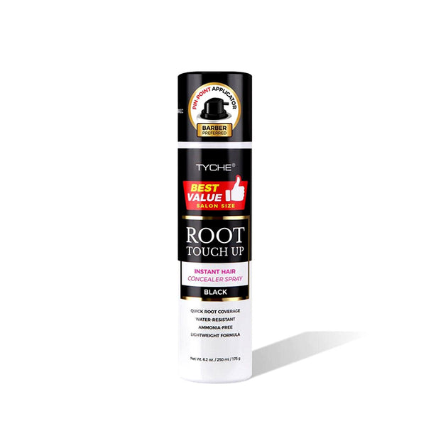Black root touch up spray can for instant hair care concealer with quick root coverage