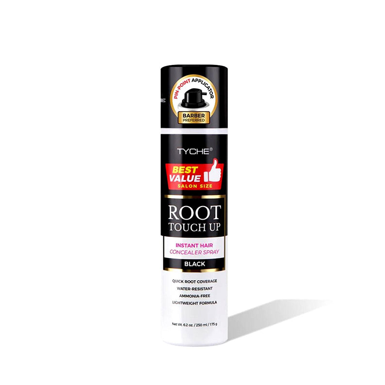 Black root touch up spray can for instant hair care concealer with quick root coverage