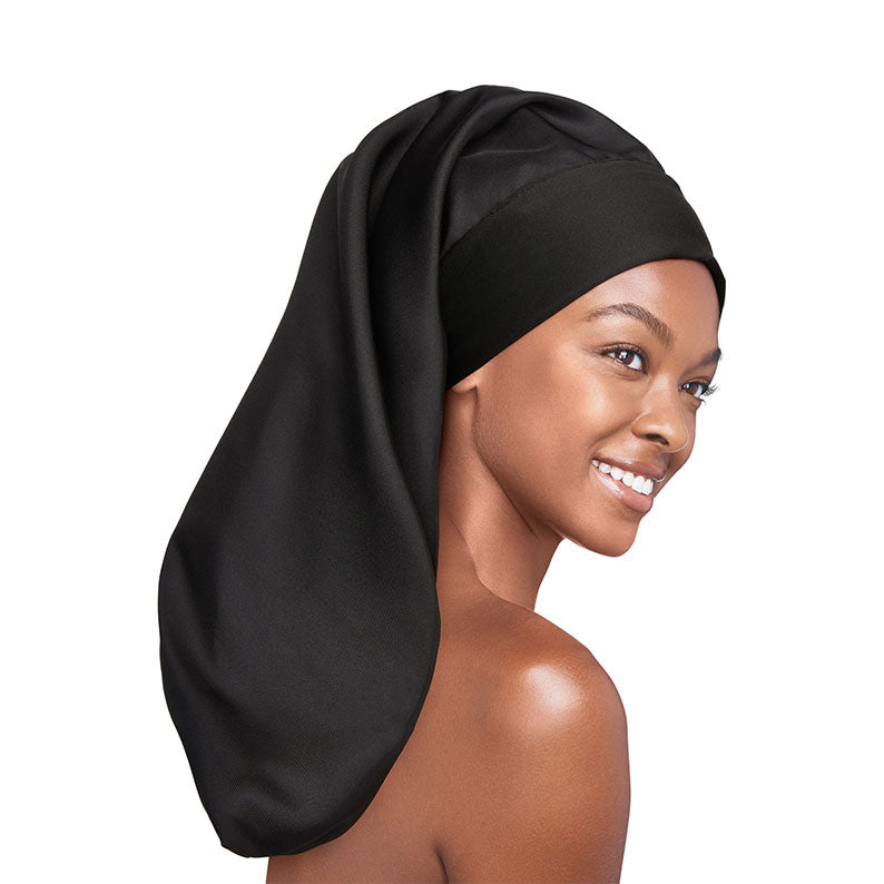 #Hbr07 Bonnet tressé soyeux à larges bords [Noir]