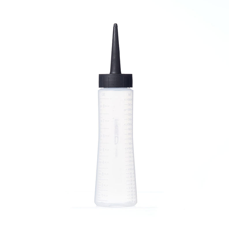 Clear graduated squeeze bottle with black cap and extended nozzle applicator bottle for precise liquid application
