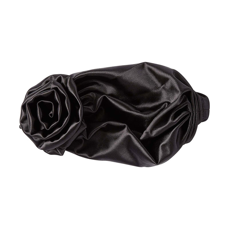 Turban luxueux en satin soyeux avec nœud supérieur [Noir] #Hq55
