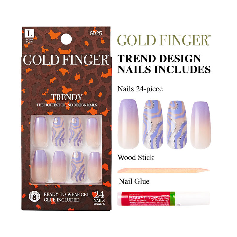 IVY BEAUTY by KISS Gold Finger purple ombre zebra glitter 24 piece set with glue trendy press on nails