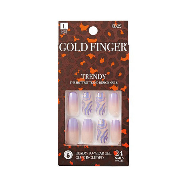 IVY BEAUTY by KISS trendy press on nails gold finger purple ombre with lavender zebra accent ready to wear gel set
