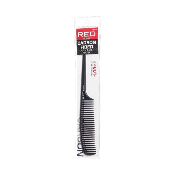 RED BEAUTY by KISS carbon fiber wide tooth rat tail comb in black with heat resistant handle