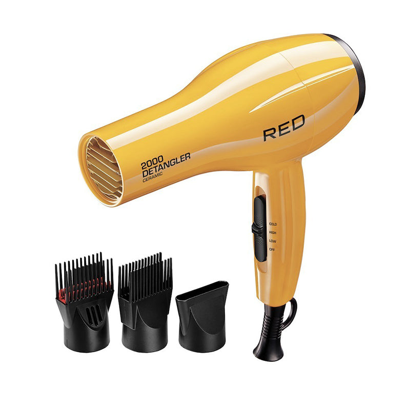 RED by KISS 2000 Ceramic Detangler Dryer 3 Styling Attachments [YELLOW] #BD13