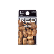 RED BEAUTY by KISS Classy wooden hair beads pack of 14 carved tubes braid charms for hair in brown