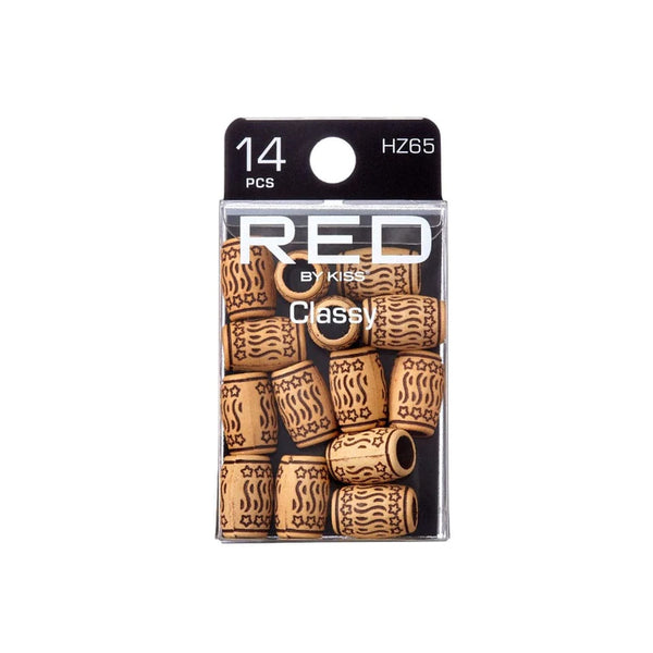 RED BEAUTY by KISS Classy wooden hair beads pack of 14 carved tubes braid charms for hair in brown