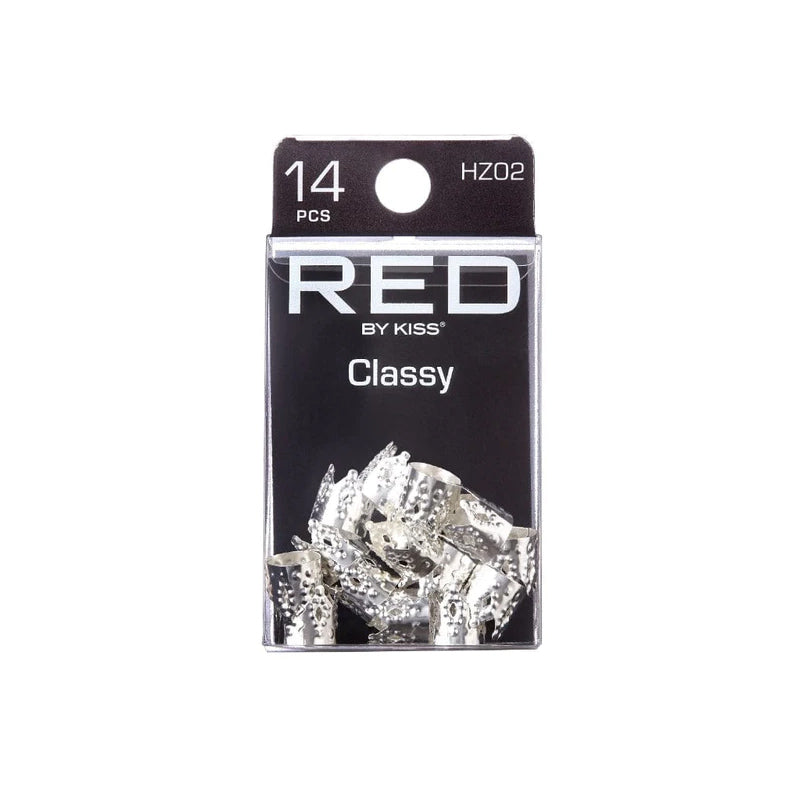 RED by KISS Classy silver braid charms set 14 metallic hair cuffs in clear retail packaging