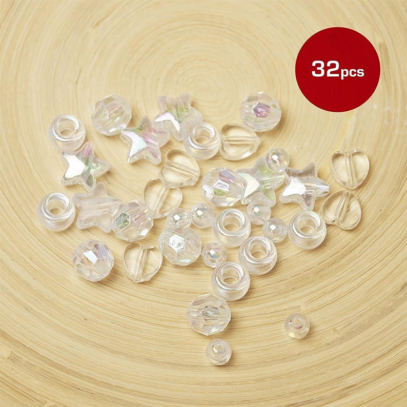 Perles pour cheveux de luxe en forme de cœur et d'étoile, 32 pièces [formes assorties] [transparent] #Ha82