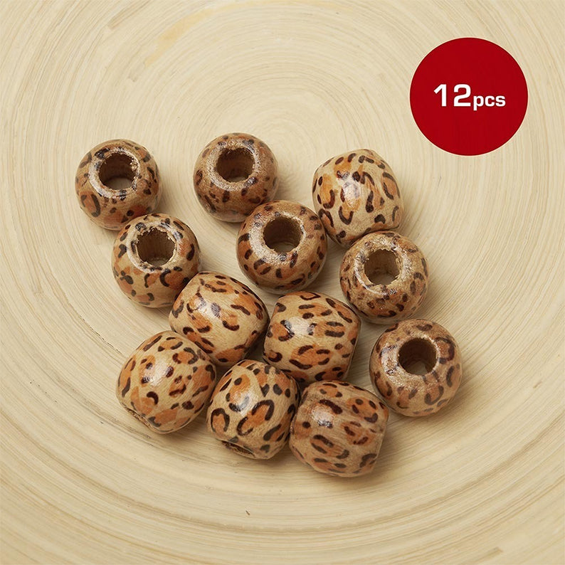 Perles en bois pour cheveux jumbo 12 pièces [Leopard] #Ha73