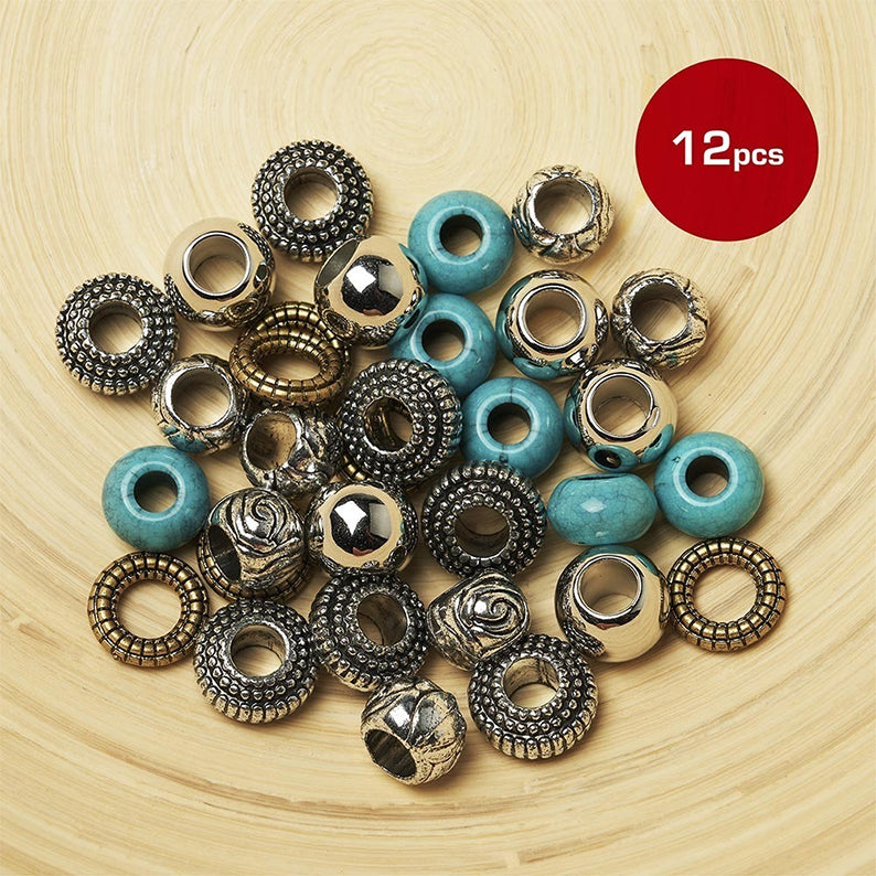 Lot de 32 perles de cheveux en métal de luxe [formes et couleurs assorties] #Ha83