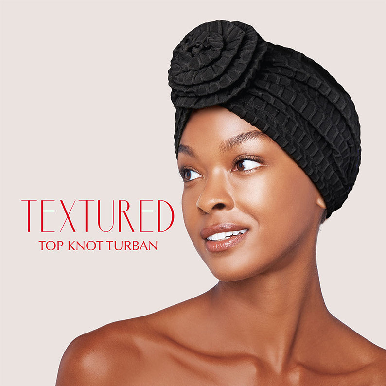 Turban texturé à nœud supérieur [Noir] #Hq83