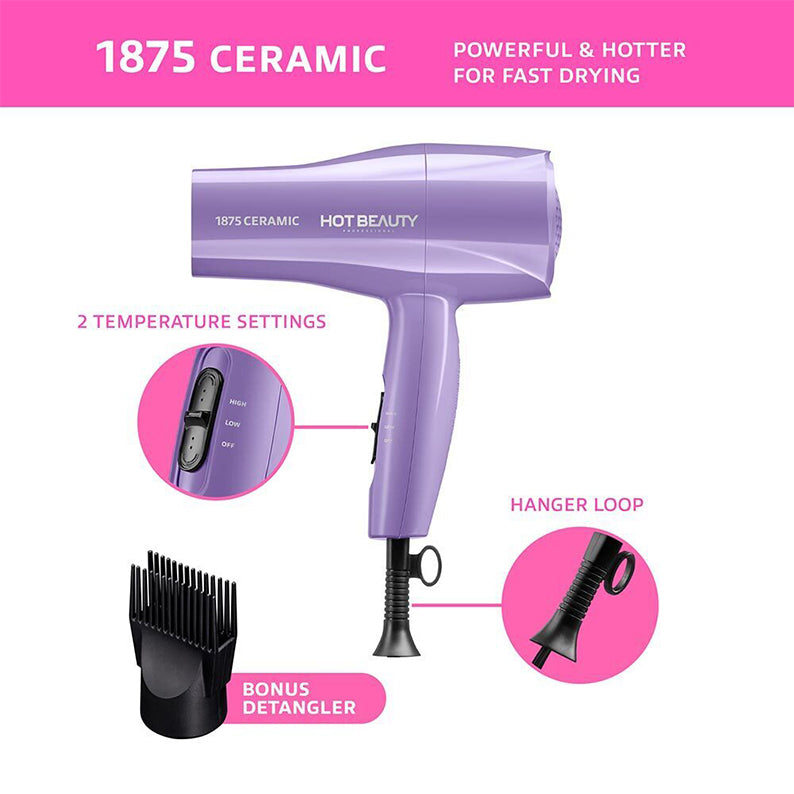 Sèche-cheveux Puissant à Séchage Rapide Hot Beauty 1875-Céramique [Purple] #Hbd03