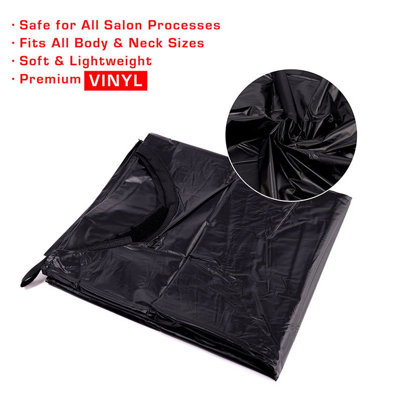 Red Beauty by KISS black shampoo cape vinyl salon cape folded showing neck opening and texture