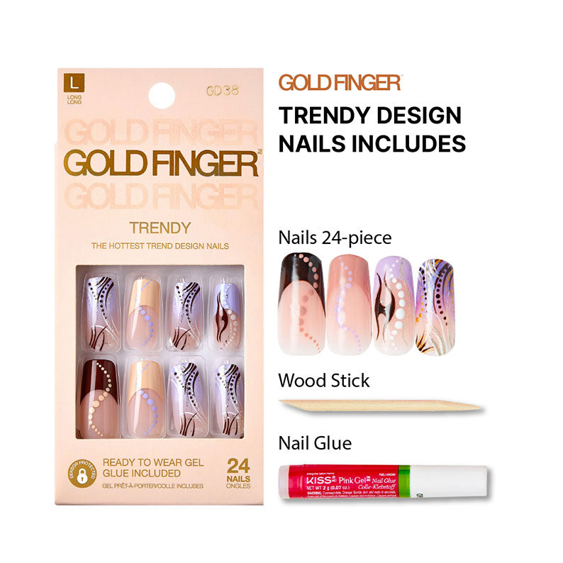 IVY BEAUTY by KISS Gold press on nail kit KISS Gold Finger Trendy Nails 24 piece with glue and wood stick