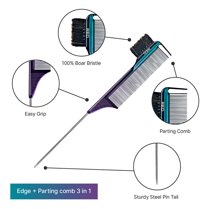 #Hh111 Peigne de séparation et de coupe 3 en 1 100 % poils de sanglier [fibre de carbone] [queue d'épingle]