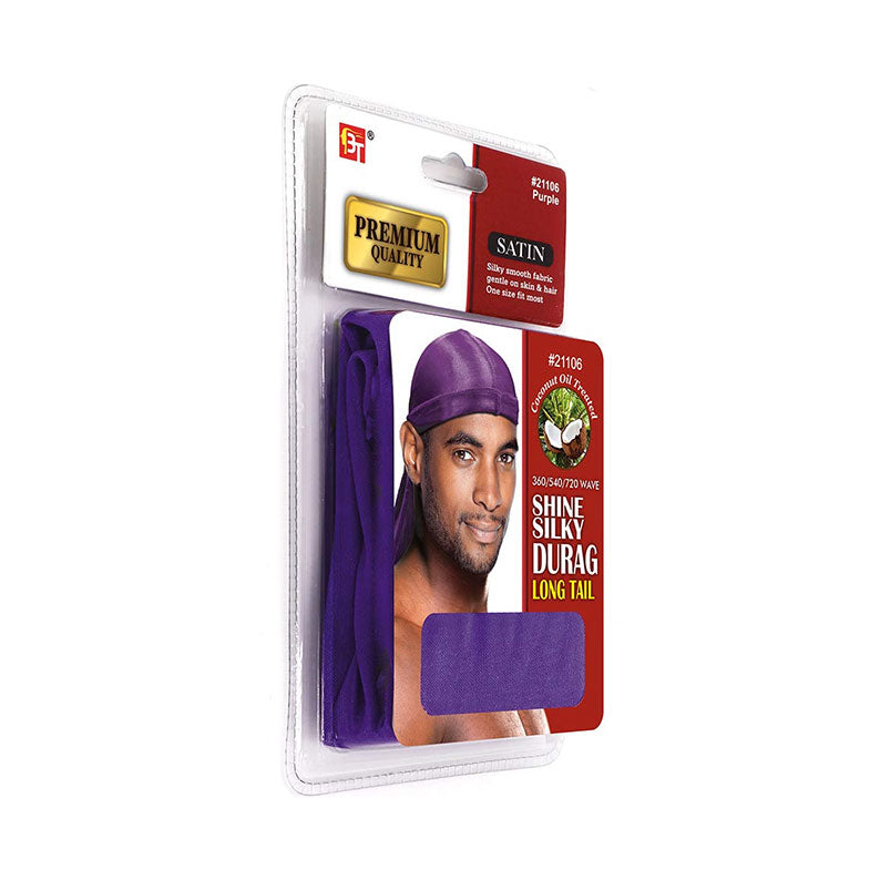 Premium Quality Coconut Oil Treated Shine Silky Durag with Long Tail #21106 [PURPLE]