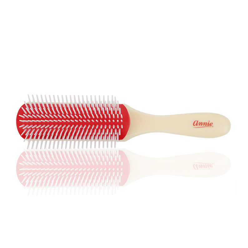 ANNIE rubber cushion detangling brush red cushion with white flexible bristles and cream handle for wet or dry hair