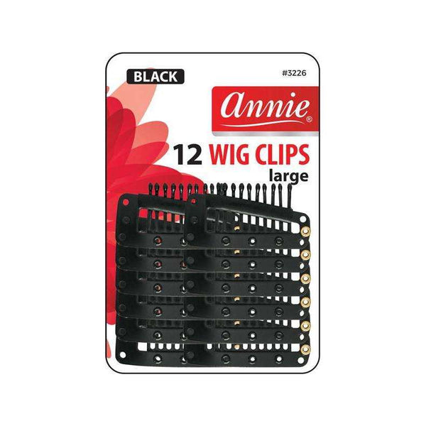 Annie pack of 12 large black wig clips with metal snap combs for secure wig and hairpiece attachment