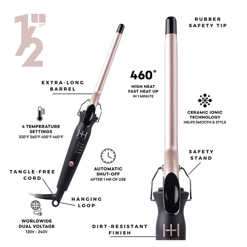 ANNIE HOT & HOTTER #05887 Extra Long Ceramic Tourmaline Curling Iron 1/2" [BLACK]