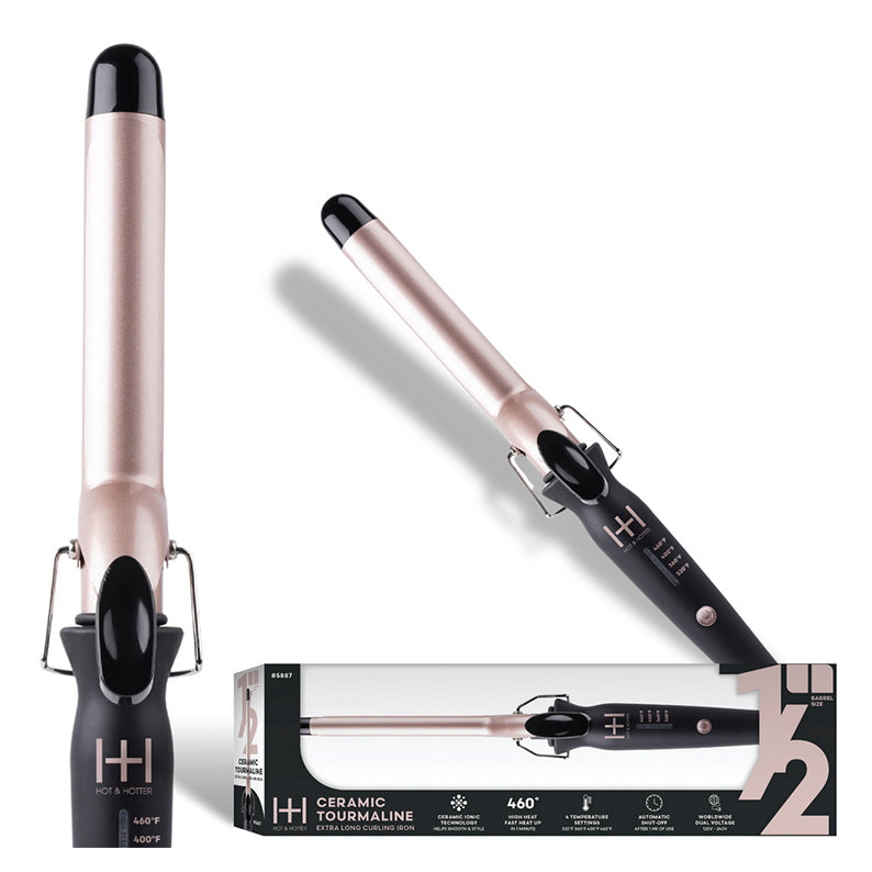 ANNIE extra long ceramic curling iron rose gold barrel black handle with packaging for long hair styling