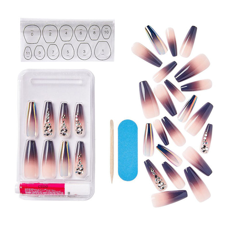 Kiss Masterpiece XL press on nails ombre purple to pink set with rhinestones nail file adhesive and size guide