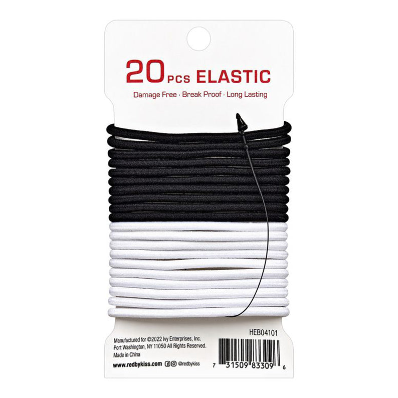 Élastique fin pour cheveux 3 mm, 20 pièces, n° HEB04 [noir et blanc]