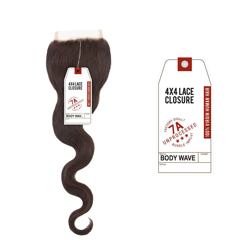 Sensationnel 7A body wave lace closure 4x4 unprocessed virgin human hair with natural wave pattern