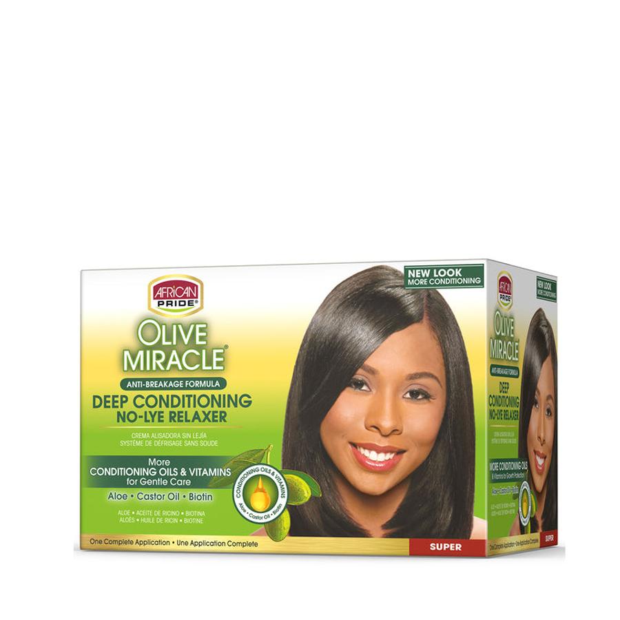 African Pride Olive Miracle Deep Conditioning Anti-Breakage No-Lye Relaxer Kit [Super]