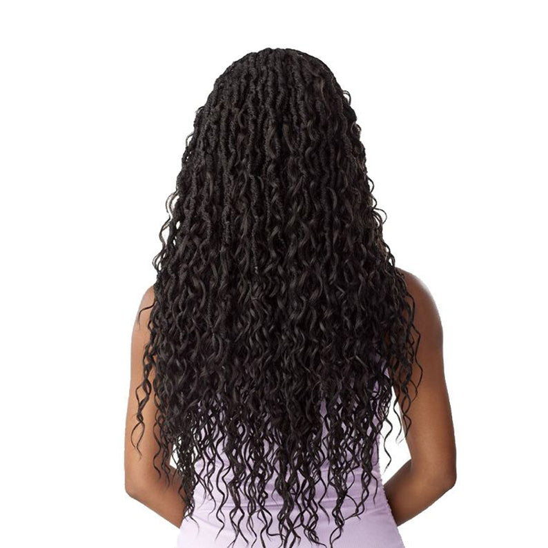 SENSATIONNEL black long curly braid hairstyle on model with cascading textured waves
