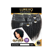 ROYAL IMEX Lurexo 9 100 percent Remy human 4B kinky 9 piece 14 inch kinky clip in hair extensions packaging