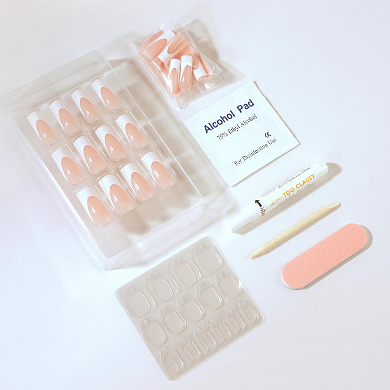 EBIN 3D nude press on nails kit with French tip full coverage nails and application tools