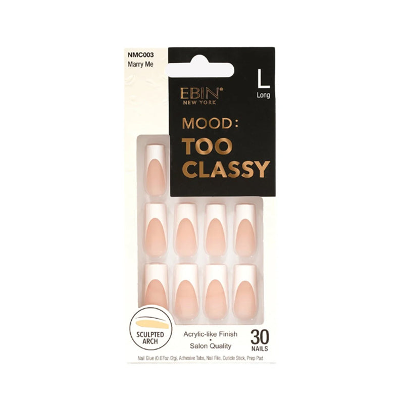 EBIN Mood Too Classy long sculpted arch 3D nude press on nails 30 salon quality acrylic finish