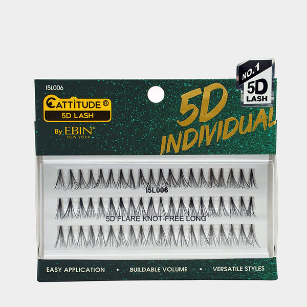 EBIN Attitude packaging of 5D individual lash extensions in black knot free long clusters for volume
