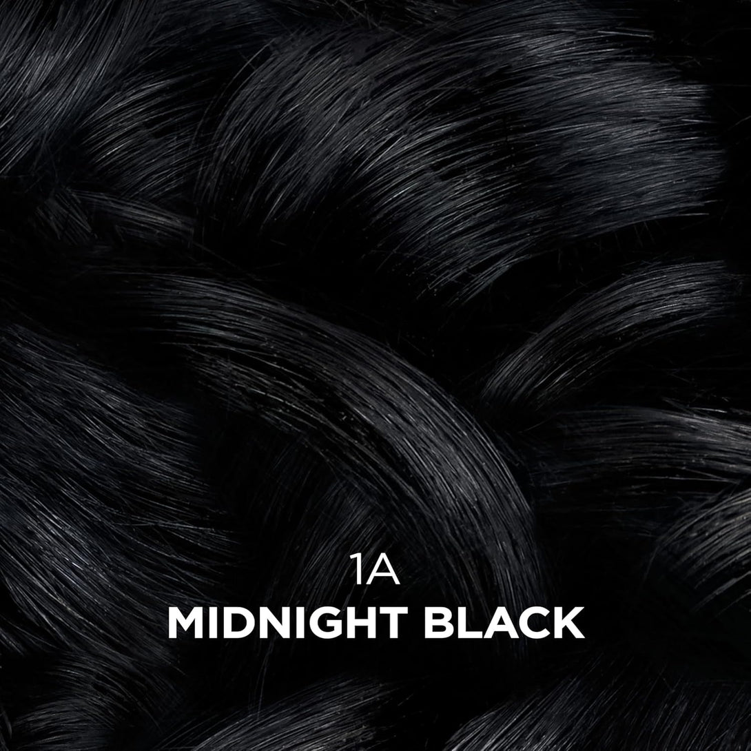 Beautiful Collection 1A Midnight Black glossy hair swatch showing dark strands semi permanent hair color for gray hair
