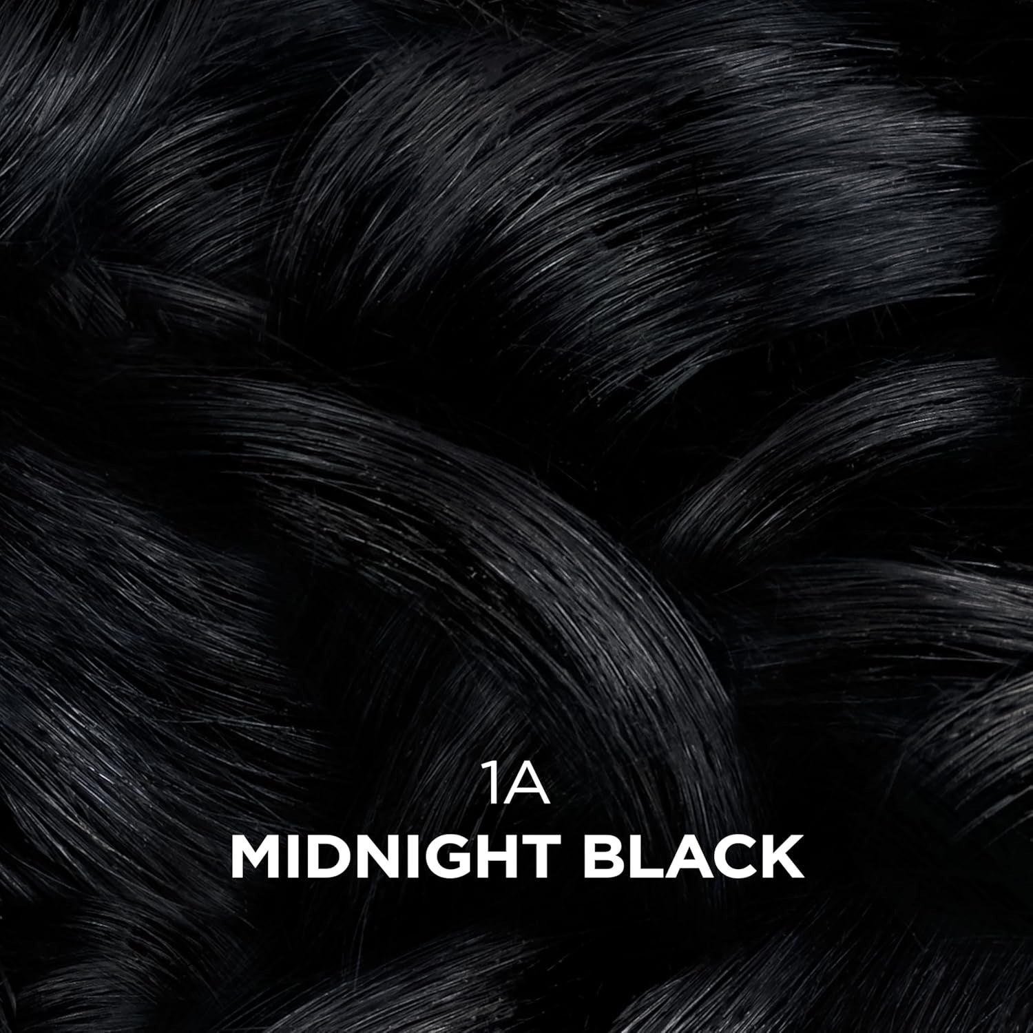Beautiful Collection 1A Midnight Black glossy hair swatch showing dark strands semi permanent hair color for gray hair