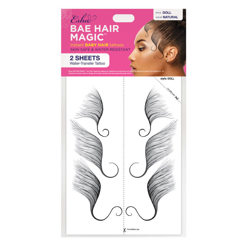 ESHA Bae Hair Magic instant baby hair tattoo sticker water transfer sheet with natural baby hair swirls
