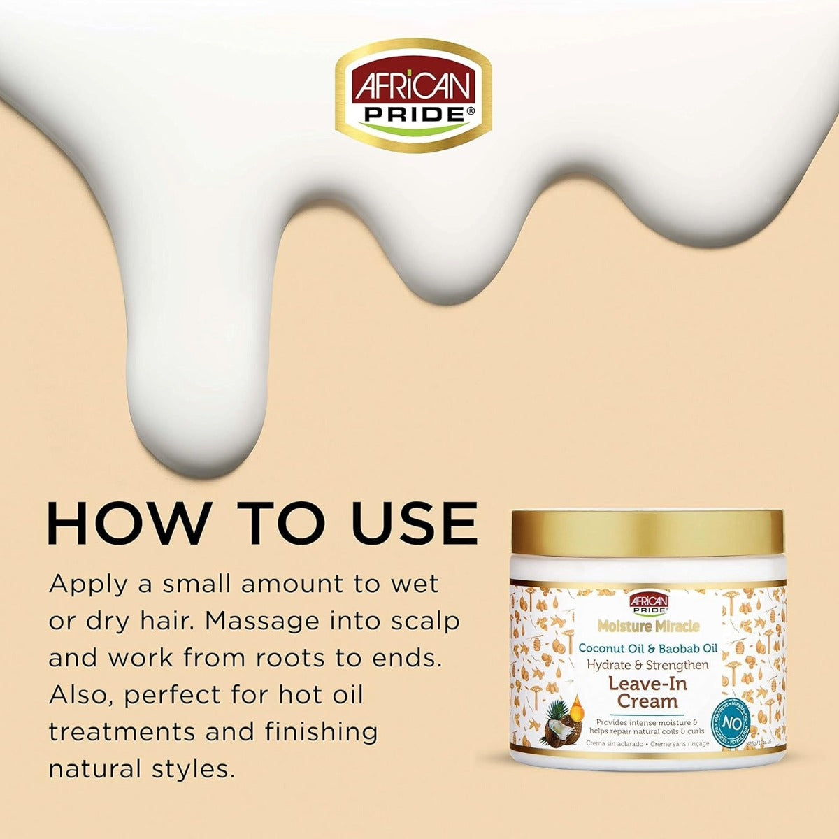 Crème sans rinçage AFRICAN PRIDE Moisture Miracle 15oz