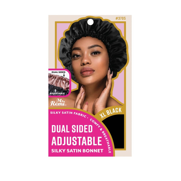 Bonnet ajustable double face en satin soyeux XL #03705 [Noir]