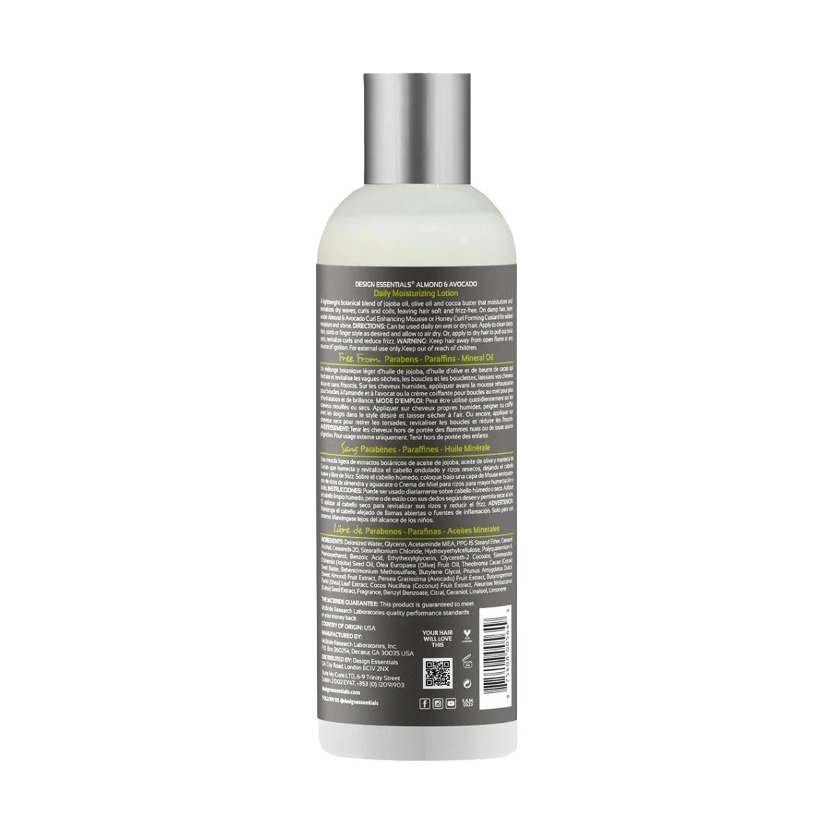DESIGN ESSENTIALS Almond & Avocado Lotion Capillaire Hydratante 12oz