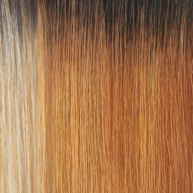 OUTRE wig hair strands showing ombre color transition from dark brown to blonde