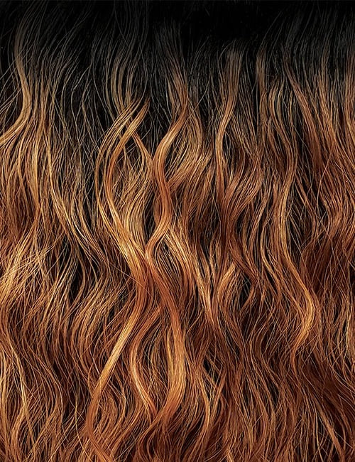 OUTRE beach wave ponytail extension with dark roots and natural brown wavy hair texture