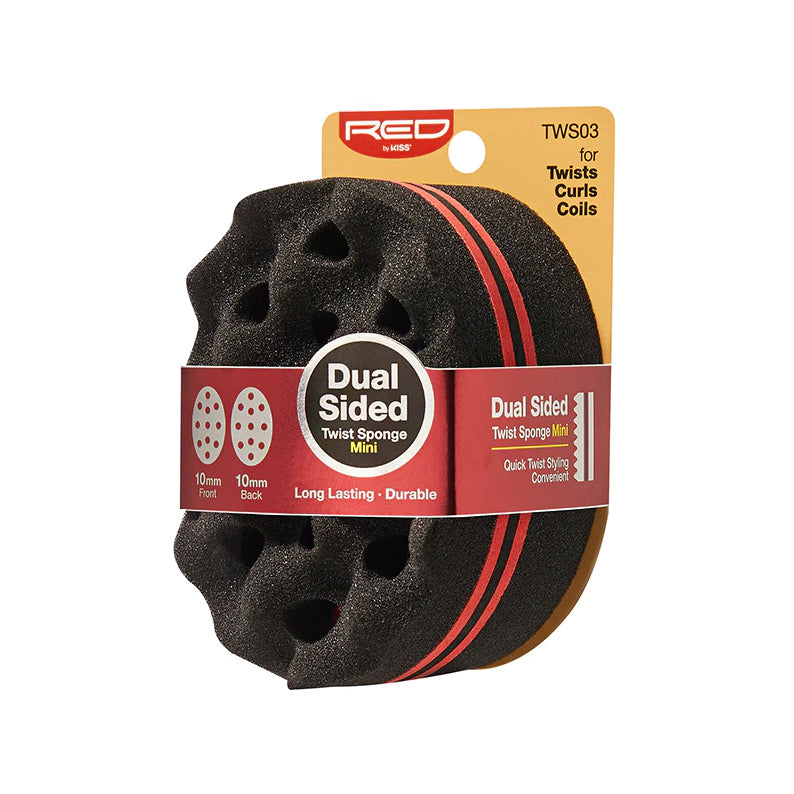 RED BEAUTY by KISS dual sided twist sponge black mini with multiple holes for twists curls and coils