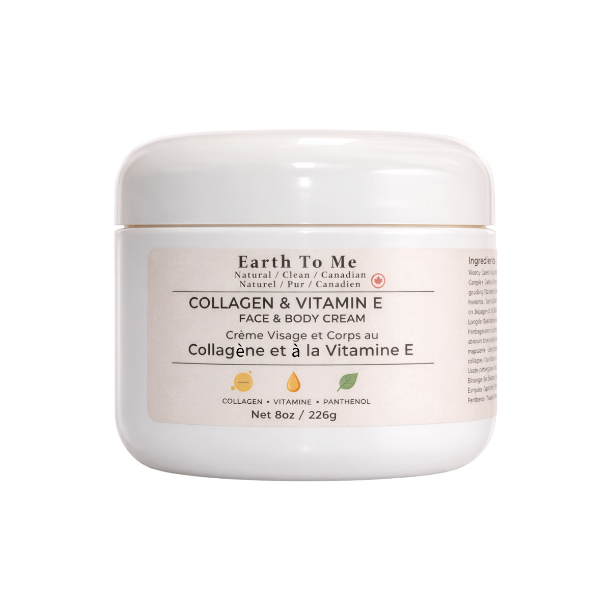 Crème pour le visage et le corps à la collagène et à la vitamine E Earth To Me 8oz