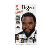 BIGEN M1 Jet Black beard and hair dye kit box showing smiling man with beard and included applicator tubes