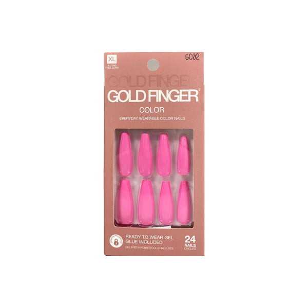 #GC02 Ongles de couleur unie pour doigts dorés 24 pièces